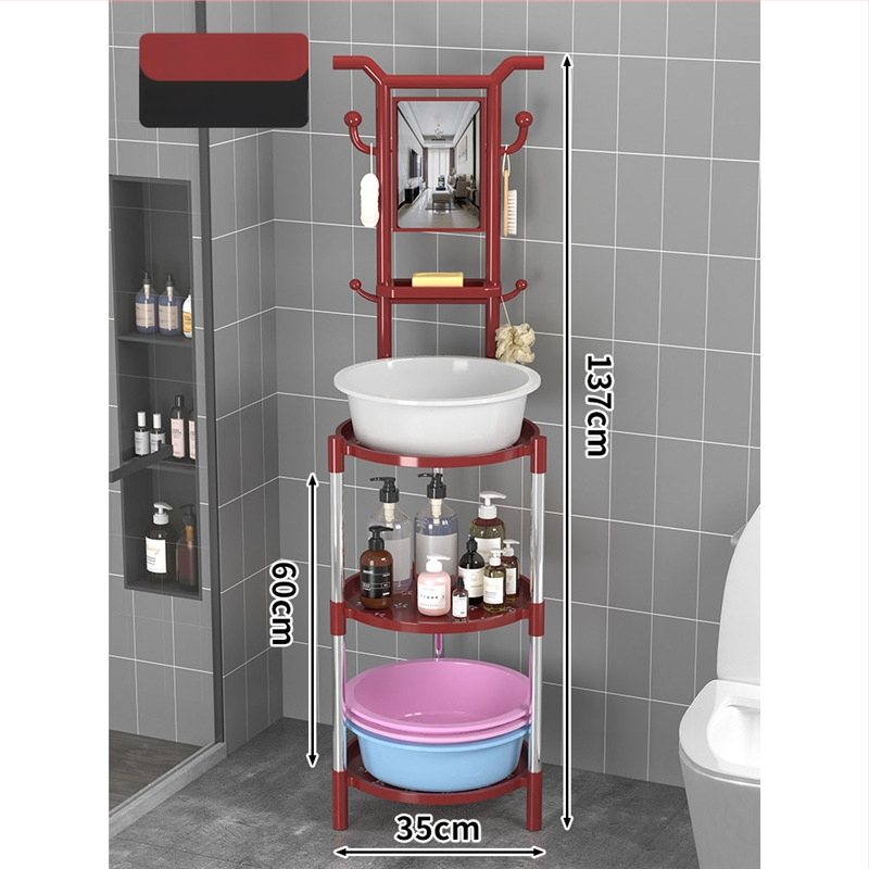 Padlón álló mosdóállvány fürdőszobába, 3 polcos, modern minimál stílus, anyag: műanyag + acélcső, modell Lianpen-4-22