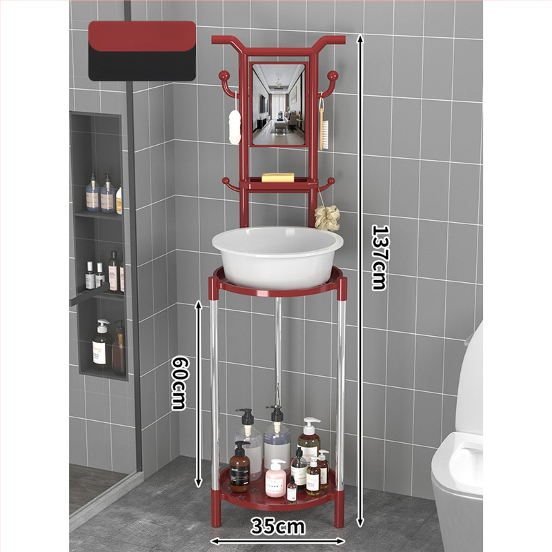 Padlón álló mosdóállvány fürdőszobába, 3 polcos, modern minimál stílus, anyag: műanyag + acélcső, modell Lianpen-4-22