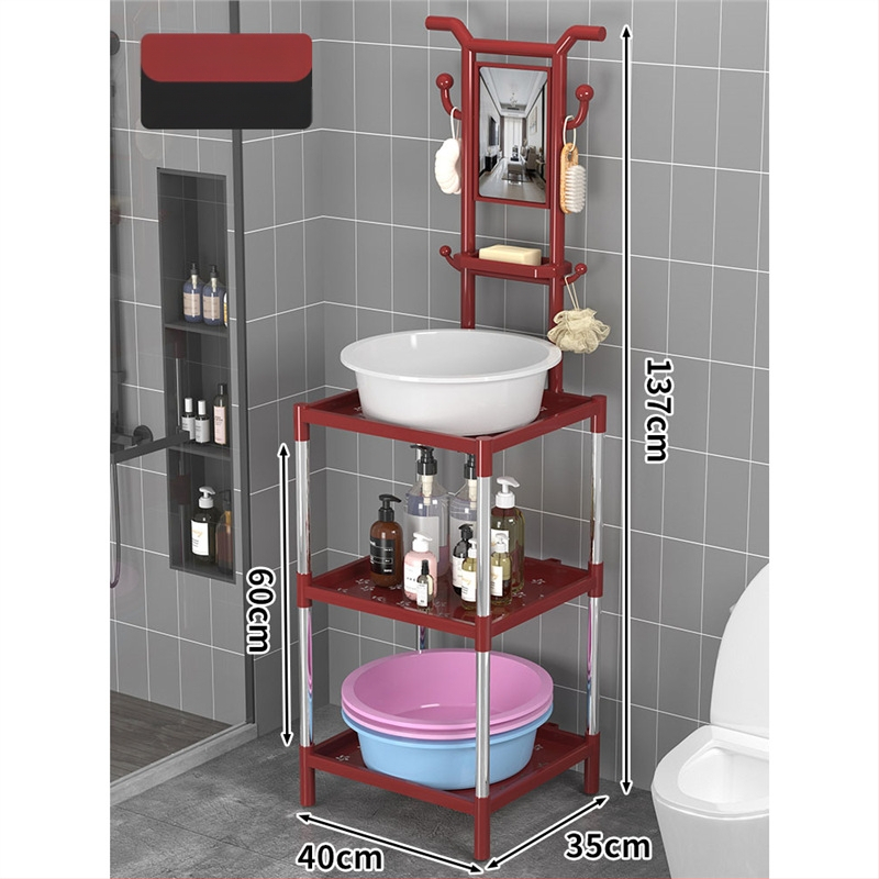 Padlón álló mosdóállvány fürdőszobába, 3 polcos, modern minimál stílus, anyag: műanyag + acélcső, modell Lianpen-4-22