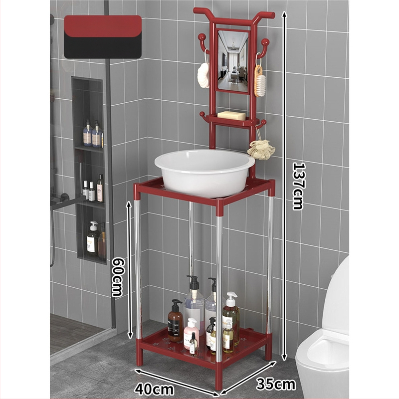 Padlón álló mosdóállvány fürdőszobába, 3 polcos, modern minimál stílus, anyag: műanyag + acélcső, modell Lianpen-4-22