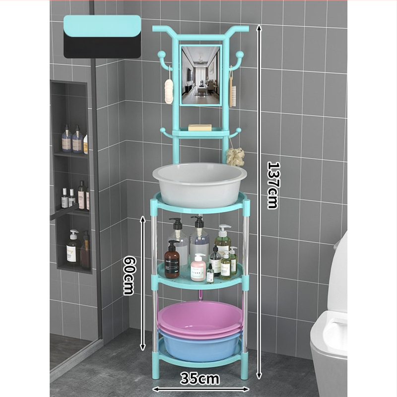 Padlón álló mosdóállvány fürdőszobába, 3 polcos, modern minimál stílus, anyag: műanyag + acélcső, modell Lianpen-4-22