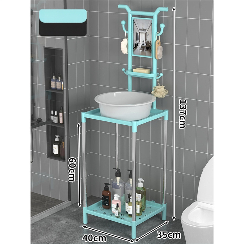 Padlón álló mosdóállvány fürdőszobába, 3 polcos, modern minimál stílus, anyag: műanyag + acélcső, modell Lianpen-4-22