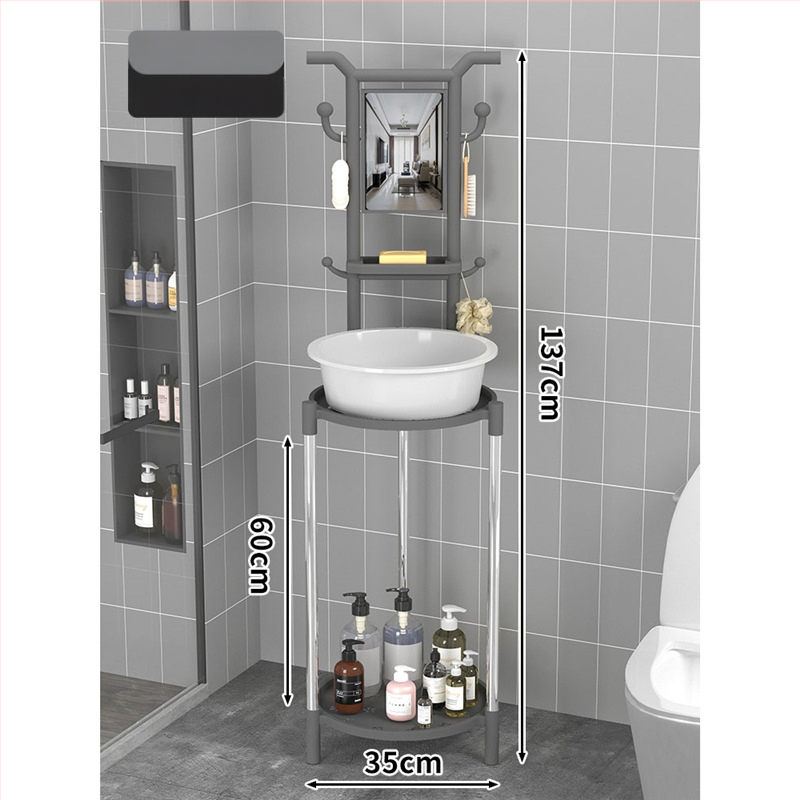Padlón álló mosdóállvány fürdőszobába, 3 polcos, modern minimál stílus, anyag: műanyag + acélcső, modell Lianpen-4-22