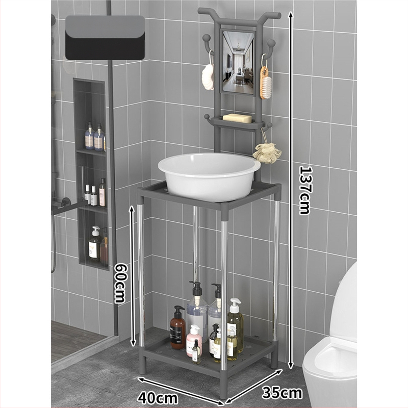 Padlón álló mosdóállvány fürdőszobába, 3 polcos, modern minimál stílus, anyag: műanyag + acélcső, modell Lianpen-4-22
