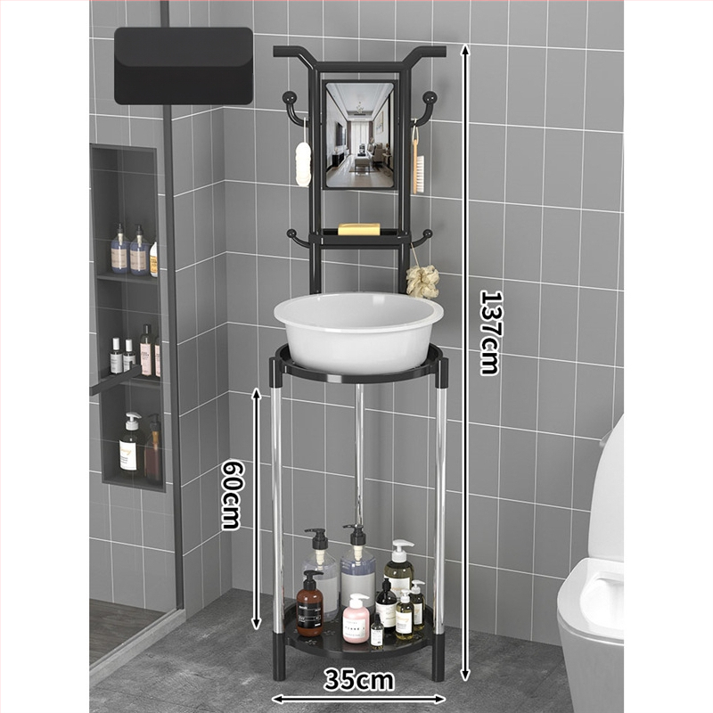 Padlón álló mosdóállvány fürdőszobába, 3 polcos, modern minimál stílus, anyag: műanyag + acélcső, modell Lianpen-4-22