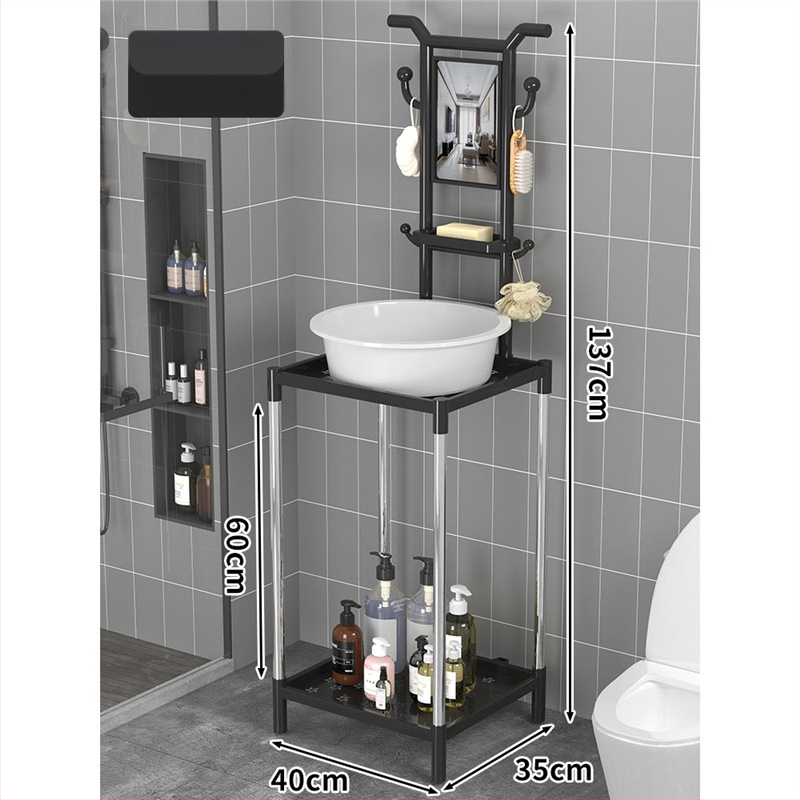 Padlón álló mosdóállvány fürdőszobába, 3 polcos, modern minimál stílus, anyag: műanyag + acélcső, modell Lianpen-4-22