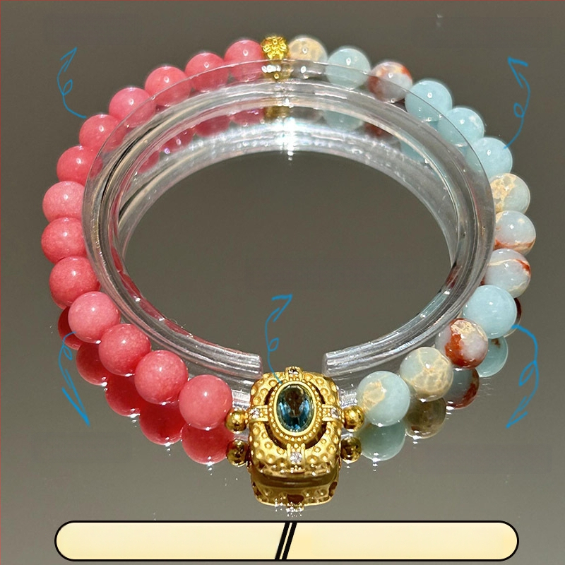 Brățară de damă din piatră Shoushan, dublu strat, țesută manual — forme inimă, fundă și geometrice