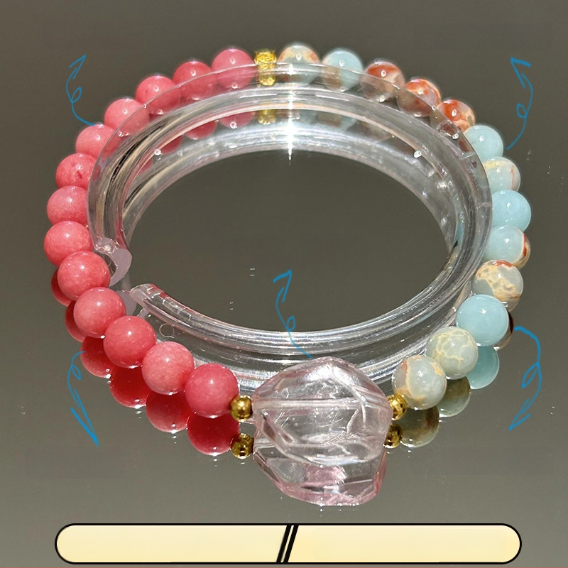 Brățară de damă din piatră Shoushan, dublu strat, țesută manual — forme inimă, fundă și geometrice