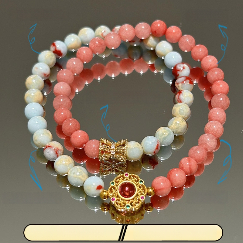 Brățară de damă din piatră Shoushan, dublu strat, țesută manual — forme inimă, fundă și geometrice