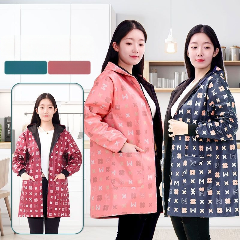 Ποδιά με μακριά μανίκια, fleece επένδυση από πολυεστέρα - κατά της βρωμιάς, ανθεκτική στη φθορά, κουζίνας για ενήλικες γυναίκες