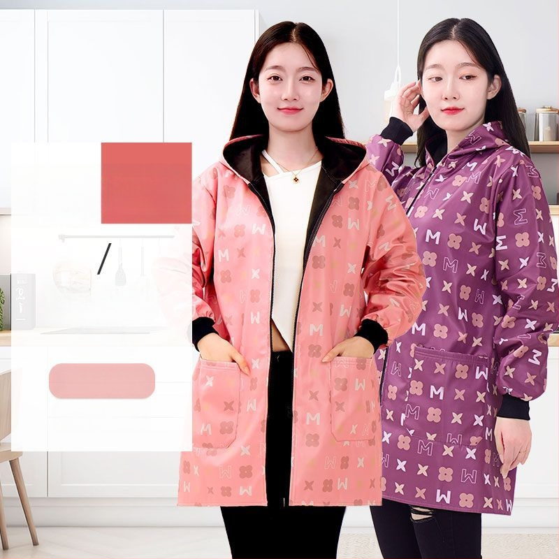 Ποδιά με μακριά μανίκια, fleece επένδυση από πολυεστέρα - κατά της βρωμιάς, ανθεκτική στη φθορά, κουζίνας για ενήλικες γυναίκες