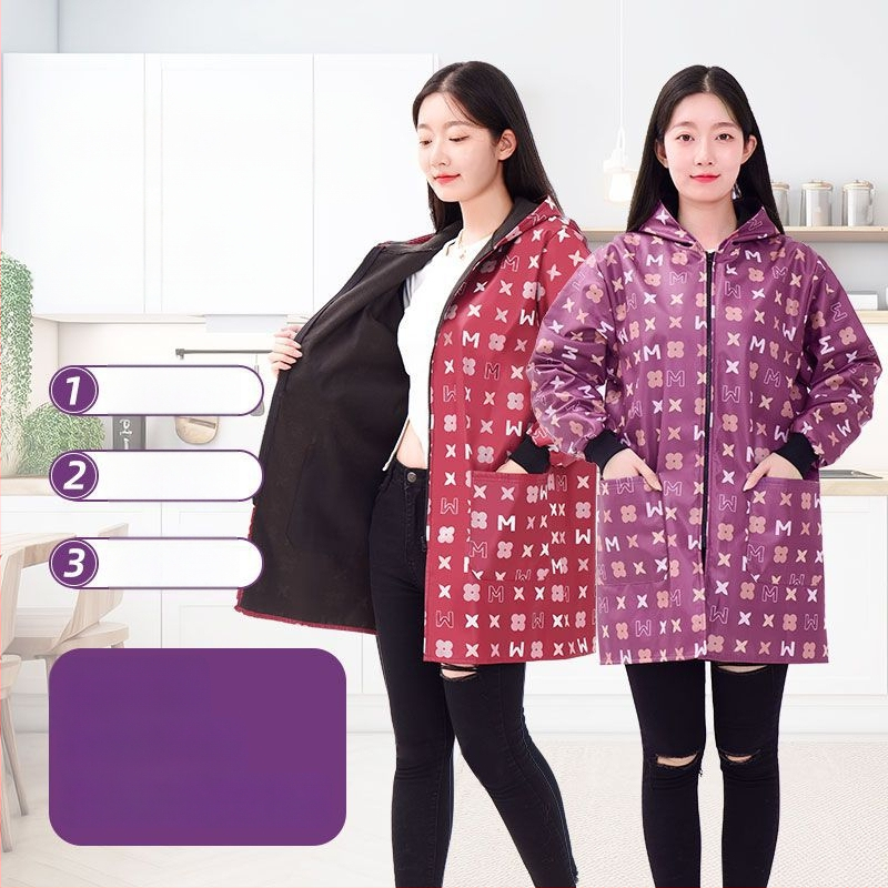 Ποδιά με μακριά μανίκια, fleece επένδυση από πολυεστέρα - κατά της βρωμιάς, ανθεκτική στη φθορά, κουζίνας για ενήλικες γυναίκες