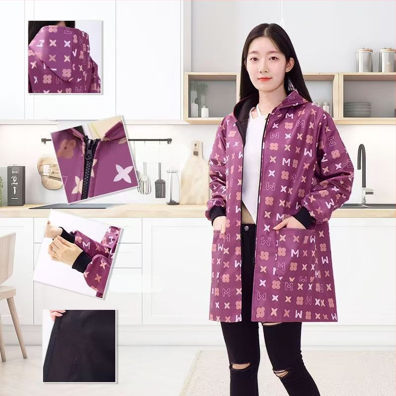 Ποδιά με μακριά μανίκια, fleece επένδυση από πολυεστέρα - κατά της βρωμιάς, ανθεκτική στη φθορά, κουζίνας για ενήλικες γυναίκες