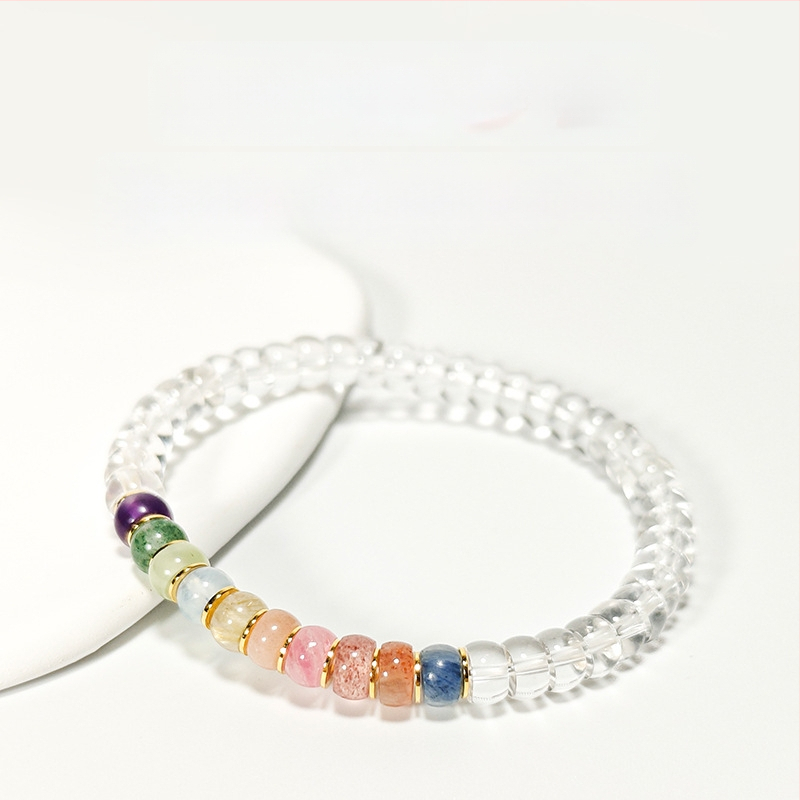 Brățară unisex din cristal natural cu mărgele curcubeu — material: cristal multiplu; prelucrare: șlefuire și lustruire; stil: unisex, natural; categorie: bijuterii de mână; potrivită ca dar pentru angajați