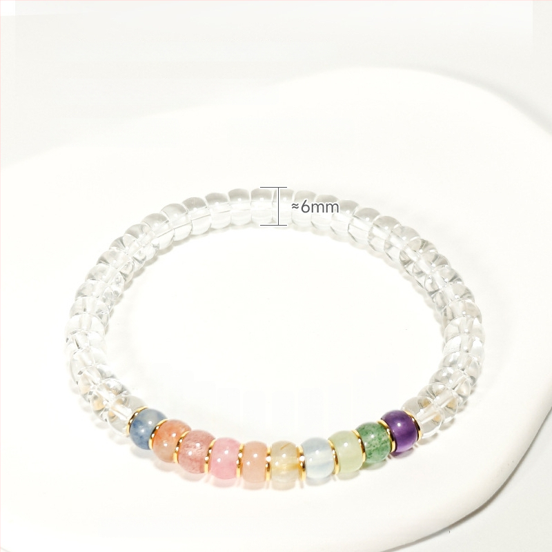 Brățară unisex din cristal natural cu mărgele curcubeu — material: cristal multiplu; prelucrare: șlefuire și lustruire; stil: unisex, natural; categorie: bijuterii de mână; potrivită ca dar pentru angajați