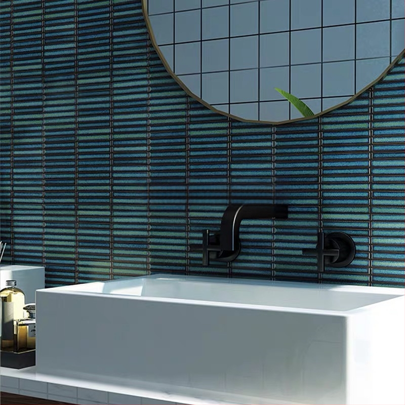 Iekštelpu sienas flīze – mazs joslas mozaīka, vienkāršs moderns stils, materiāls: polikrystaliska mikrodalīte, ūdens uzsūkšanās ≤0,5%, uzstādīšana pieejama
