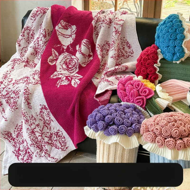 Μαξιλάρι και πετσέτα-κουβέρτα με αντίθεση ροζ ανθοδέσμη, μοτίβο κινουμένων σχεδίων, πολυεστέρας, τύπος πετσέτας-κουβέρτας, για όλες τις εποχές, μινιμαλιστικό στυλ