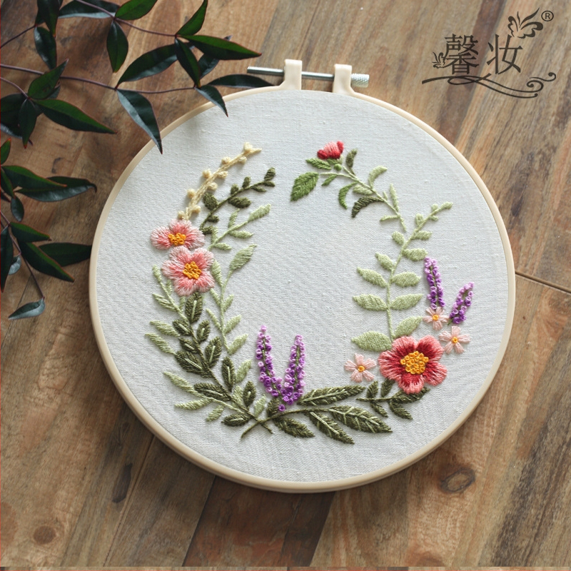 Комплект за бродерия върху платно DIY – Средиземноморски стил, памучно-ленено платно, мотив растения, су бродерия