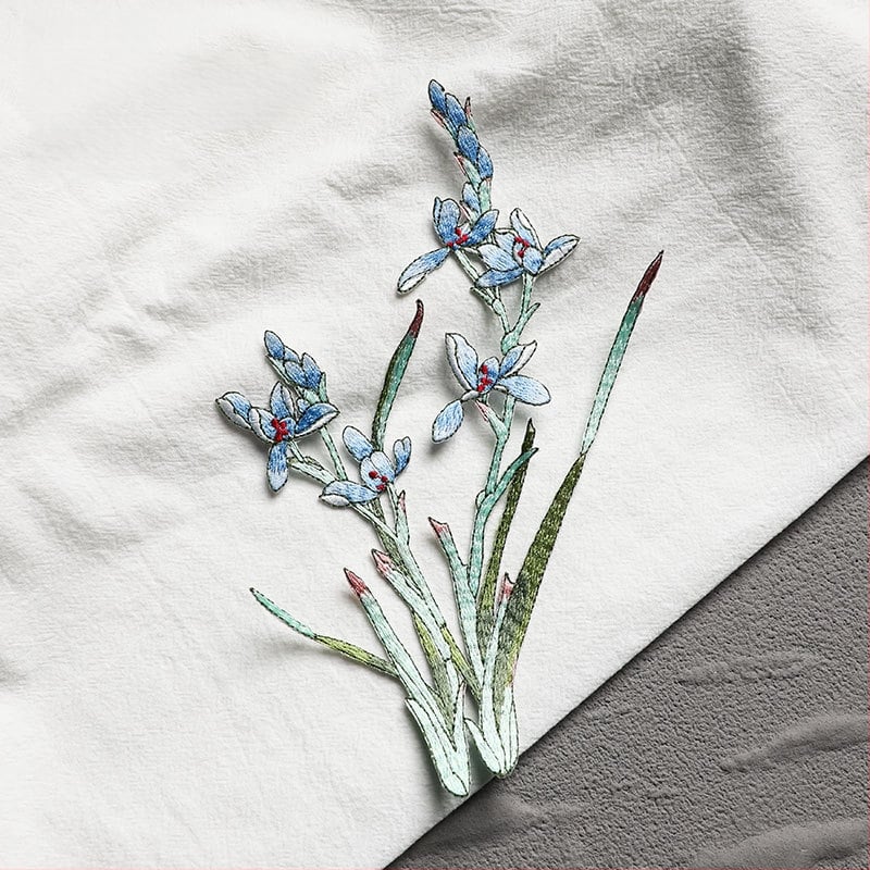 Εθνο-στυλ appliqué με ορχιδέα για ρούχα, rayon, Rainbow embroidery, με αυτοκόλλητο πίσω για σιδέρωμα