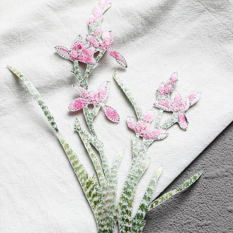 Εθνο-στυλ appliqué με ορχιδέα για ρούχα, rayon, Rainbow embroidery, με αυτοκόλλητο πίσω για σιδέρωμα