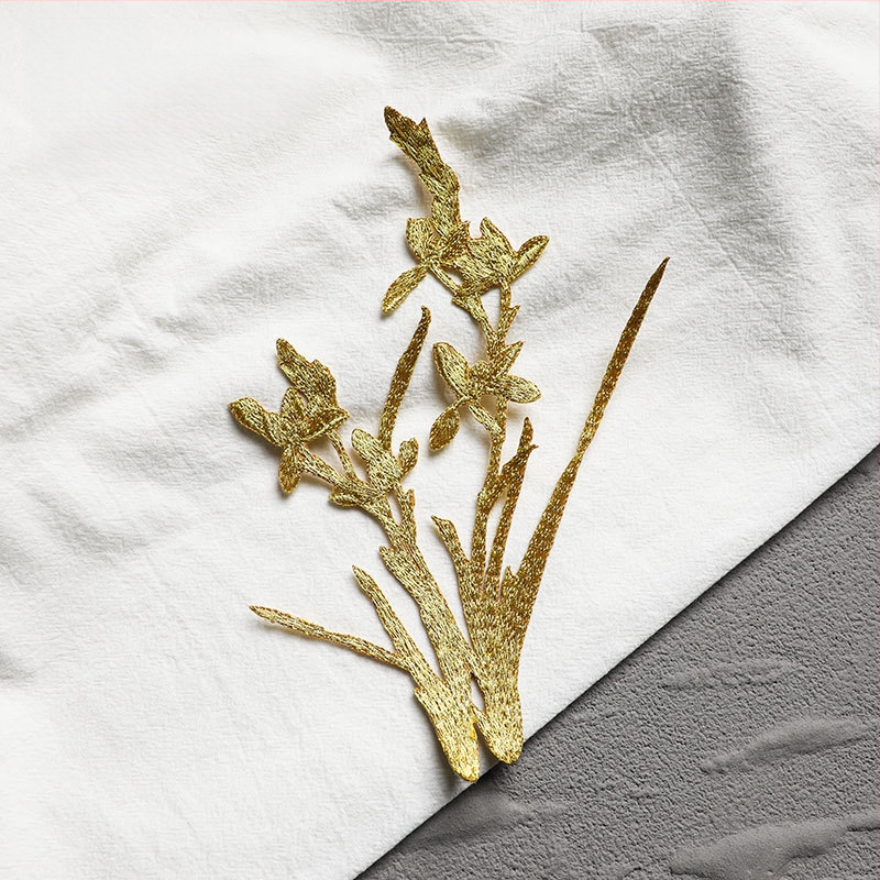 Εθνο-στυλ appliqué με ορχιδέα για ρούχα, rayon, Rainbow embroidery, με αυτοκόλλητο πίσω για σιδέρωμα