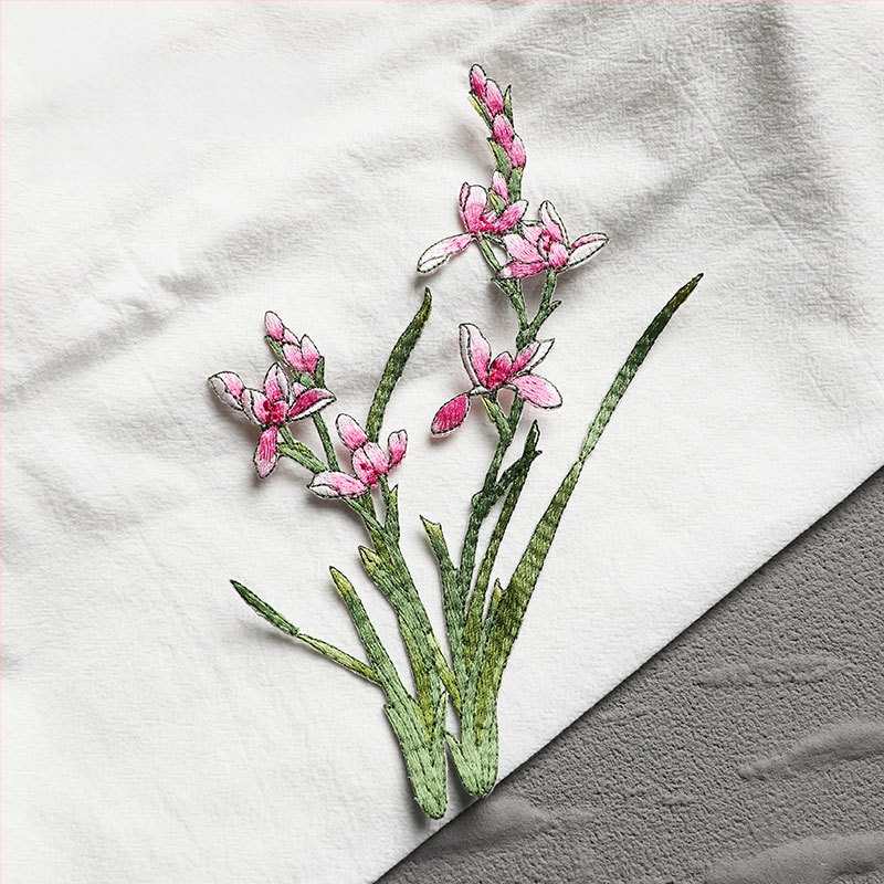 Εθνο-στυλ appliqué με ορχιδέα για ρούχα, rayon, Rainbow embroidery, με αυτοκόλλητο πίσω για σιδέρωμα