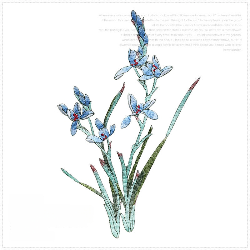 Εθνο-στυλ appliqué με ορχιδέα για ρούχα, rayon, Rainbow embroidery, με αυτοκόλλητο πίσω για σιδέρωμα