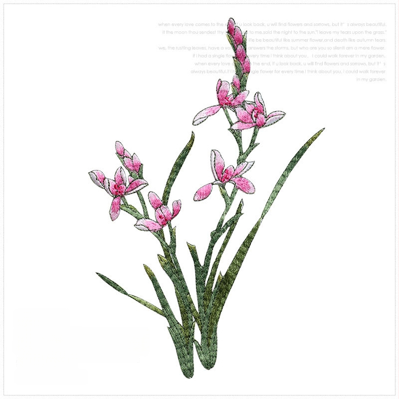 Εθνο-στυλ appliqué με ορχιδέα για ρούχα, rayon, Rainbow embroidery, με αυτοκόλλητο πίσω για σιδέρωμα