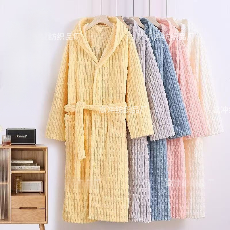 Halat de baie cu glugă din fleece coral, pentru iarnă, pentru cupluri, absorbant la apă, poliester, 600 g