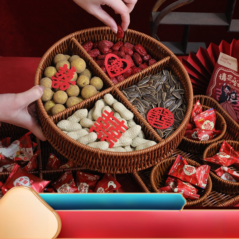 Hi rabbit ръчно преплетена кошничка за плодове с четири секции, декорация за нов дом