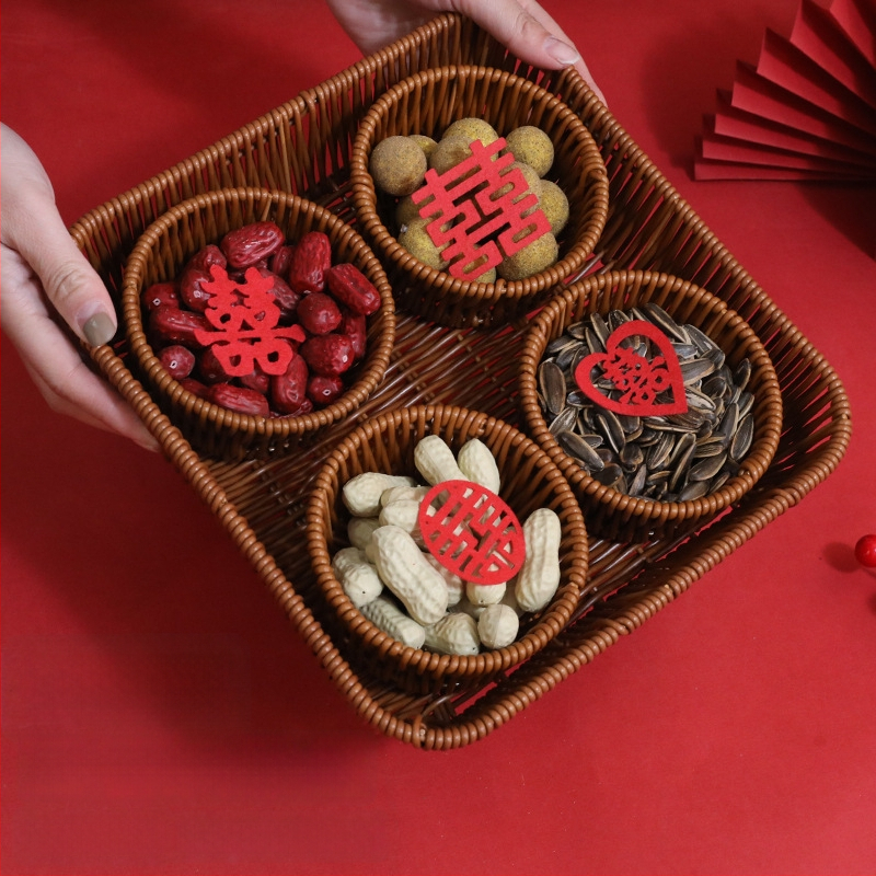 Hi rabbit ръчно преплетена кошничка за плодове с четири секции, декорация за нов дом