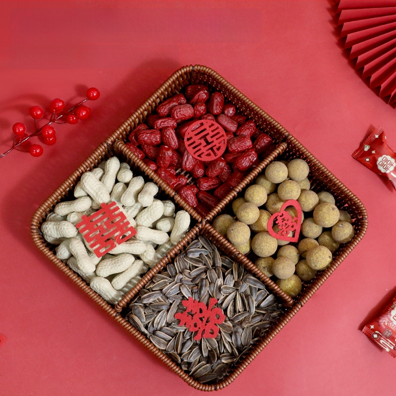 Hi rabbit ръчно преплетена кошничка за плодове с четири секции, декорация за нов дом