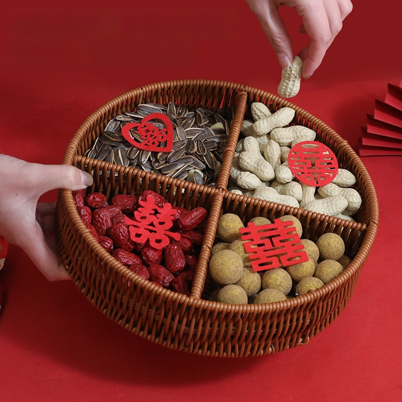 Hi rabbit ръчно преплетена кошничка за плодове с четири секции, декорация за нов дом