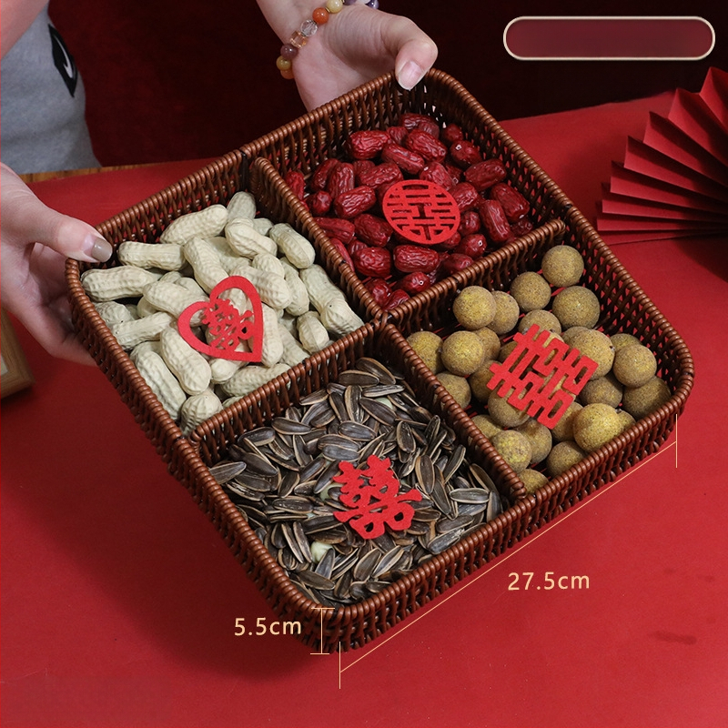 Hi rabbit ръчно преплетена кошничка за плодове с четири секции, декорация за нов дом