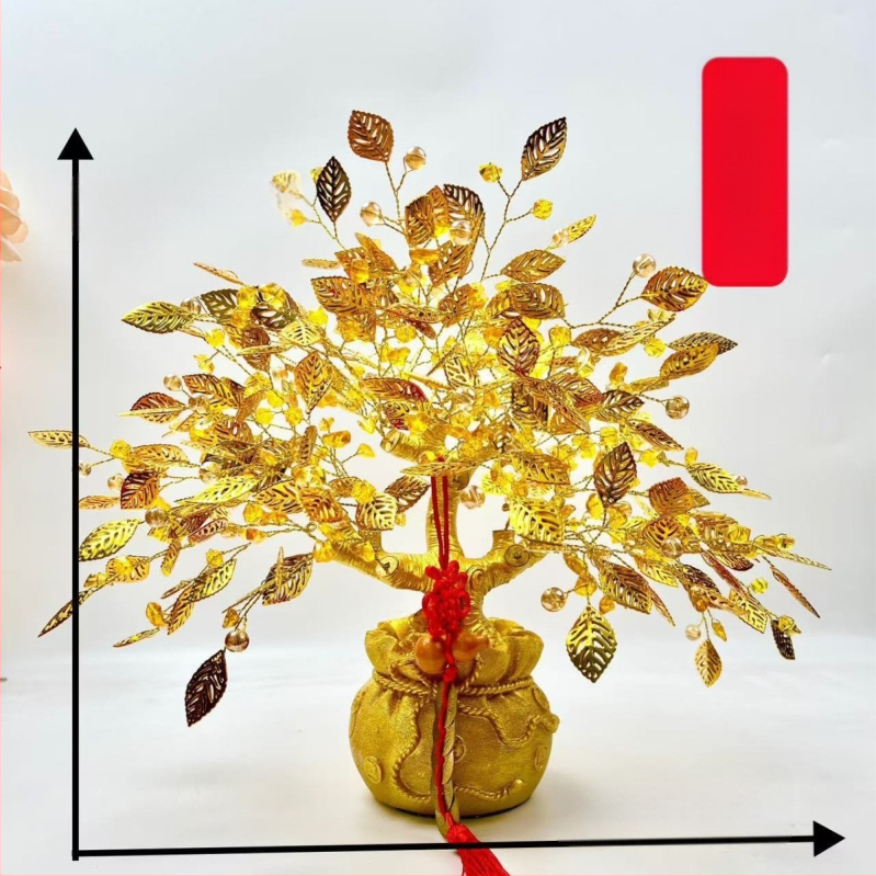 Дърво на късмета – декоративна фигура за хол, винен шкаф и ТВ шкаф; материал: смола и акрил с кристален завършек; стил: луксозно излъчване; подходящо за подарък за дома и тържества