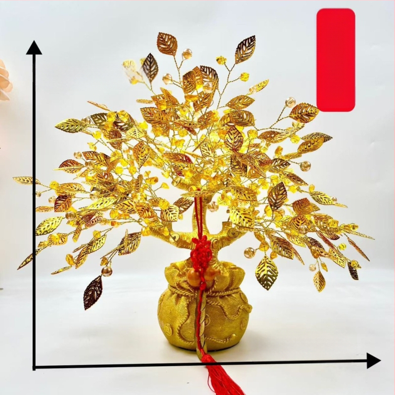 Дърво на късмета – декоративна фигура за хол, винен шкаф и ТВ шкаф; материал: смола и акрил с кристален завършек; стил: луксозно излъчване; подходящо за подарък за дома и тържества