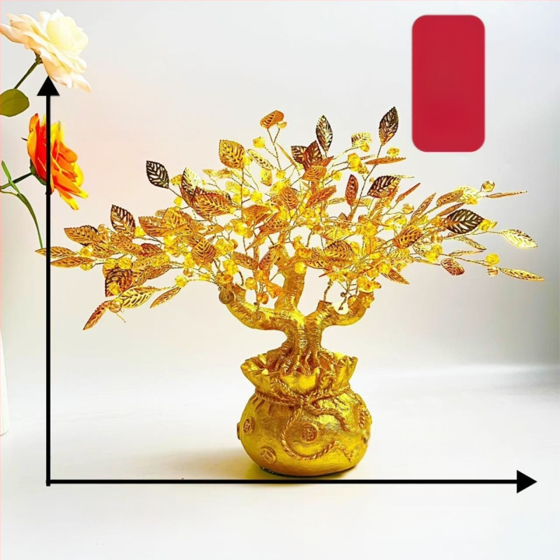 Дърво на късмета – декоративна фигура за хол, винен шкаф и ТВ шкаф; материал: смола и акрил с кристален завършек; стил: луксозно излъчване; подходящо за подарък за дома и тържества