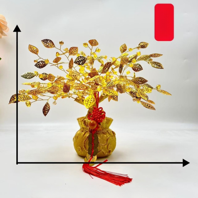 Дърво на късмета – декоративна фигура за хол, винен шкаф и ТВ шкаф; материал: смола и акрил с кристален завършек; стил: луксозно излъчване; подходящо за подарък за дома и тържества