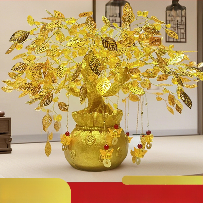 Дърво на късмета – декоративна фигура за хол, винен шкаф и ТВ шкаф; материал: смола и акрил с кристален завършек; стил: луксозно излъчване; подходящо за подарък за дома и тържества