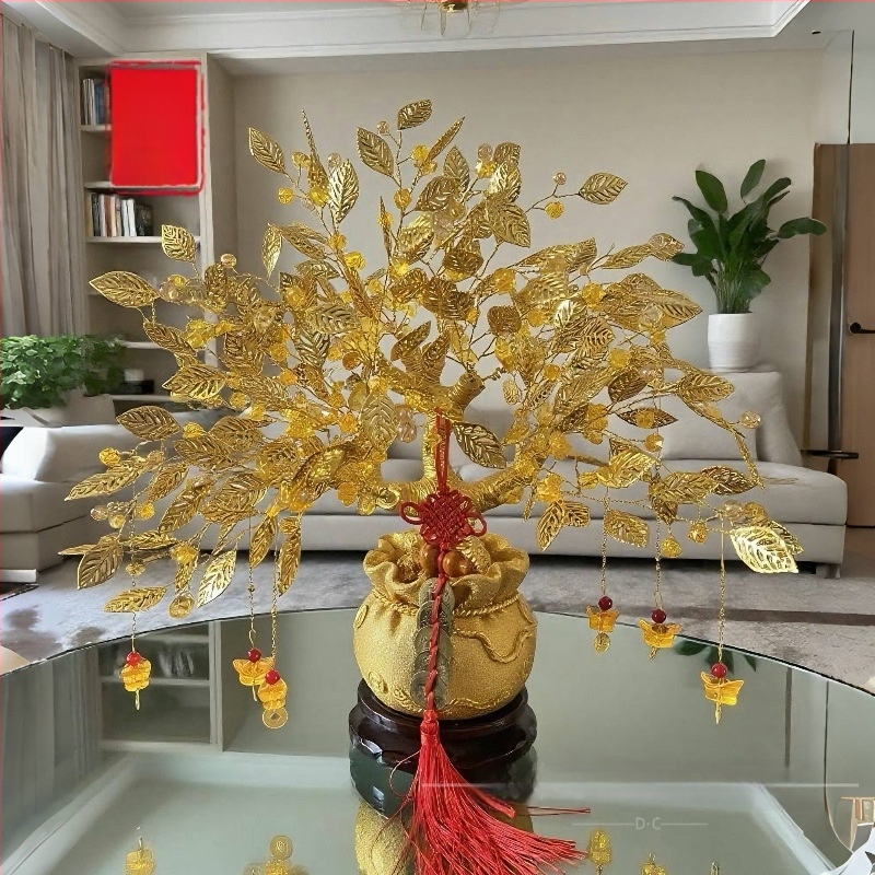 Дърво на късмета – декоративна фигура за хол, винен шкаф и ТВ шкаф; материал: смола и акрил с кристален завършек; стил: луксозно излъчване; подходящо за подарък за дома и тържества