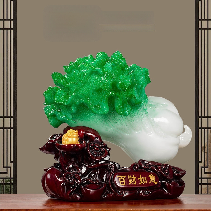 Декоративна фигура от смола във формата на зелка, китайски стил, марка Shangyaxuan, модел Cabbage Ornament, подходяща за хол и шкаф за телевизор