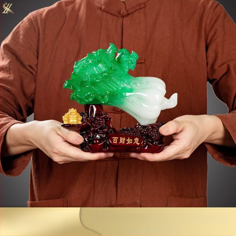 Декоративна фигура от смола във формата на зелка, китайски стил, марка Shangyaxuan, модел Cabbage Ornament, подходяща за хол и шкаф за телевизор