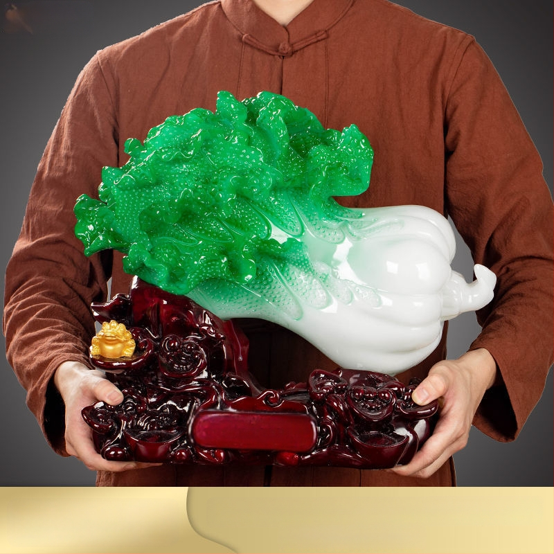 Декоративна фигура от смола във формата на зелка, китайски стил, марка Shangyaxuan, модел Cabbage Ornament, подходяща за хол и шкаф за телевизор