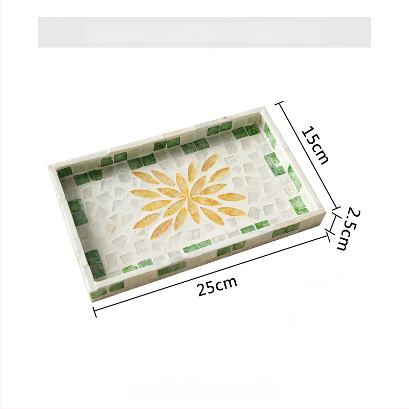 Инкрустирана с черупки квадратна настолна тава за съхранение — луксозен ретро стил за дома, дневната, кафе и ресторанти