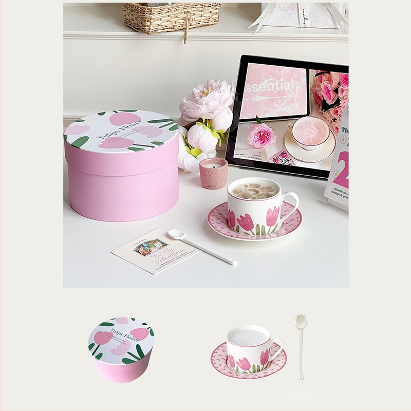 Κεραμικό σετ φλυτζανιού καφέ με πιατέλα, φλοραλ μοτίβο, εκτυπωμένο λογότυπο, κατάλληλο για γραφείο και καφέ