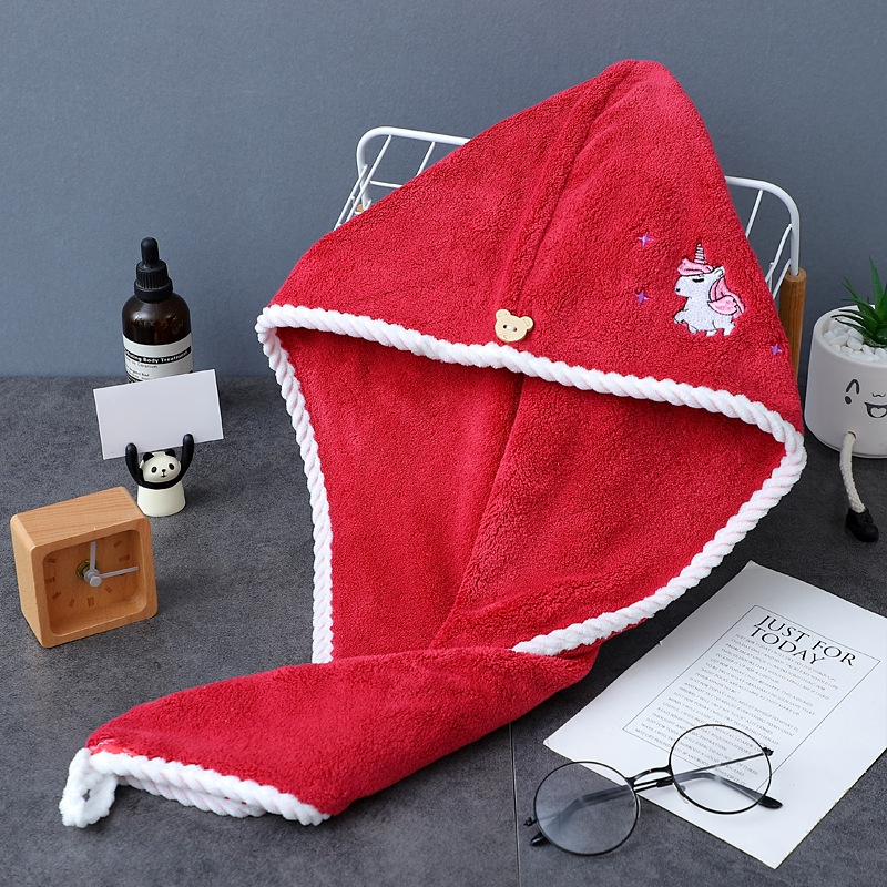 Σκουφάκι για στέγνωμα μαλλιών με κέντημα, τριγωνικό σχήμα, κοραλλιοφόρο βελούδο, 150D, βάρος 120–139 g, παχυσμένο, απορροφητικό, απαλό