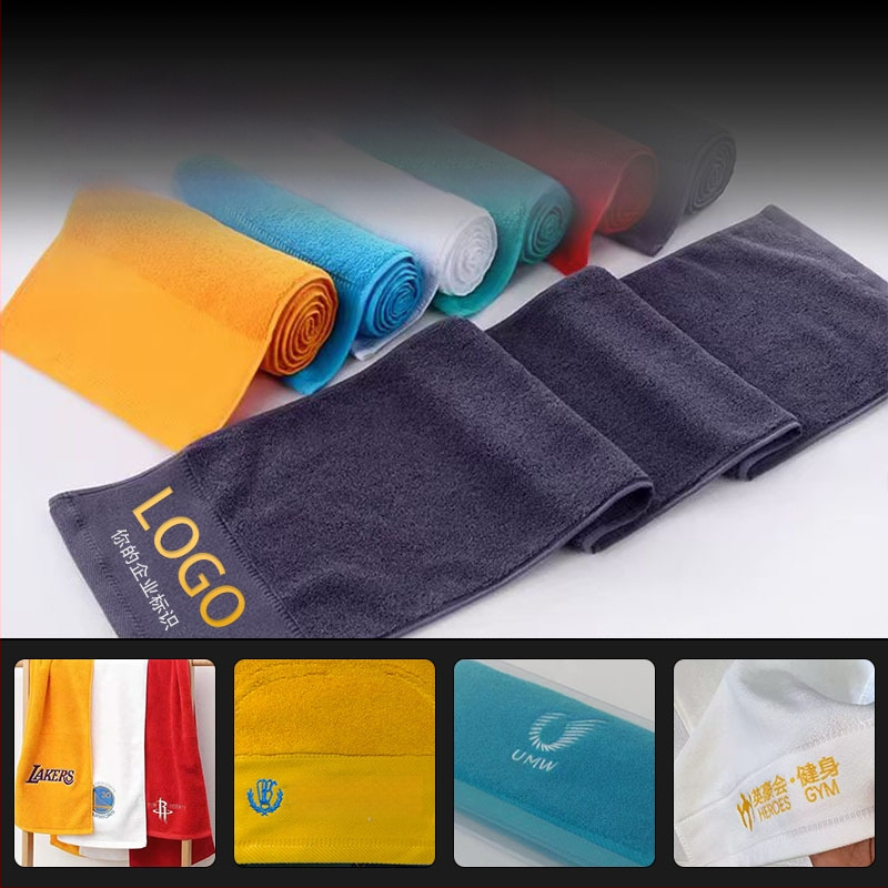 Αθλητική πετσέτα από 100% βαμβάκι, παχυσμένη και μακρύτερη, για μαραθώνιο, γιόγκα και εξωτερική άσκηση, με εκτύπωση λογότυπου, 140 g, γρήγορη απορρόφηση