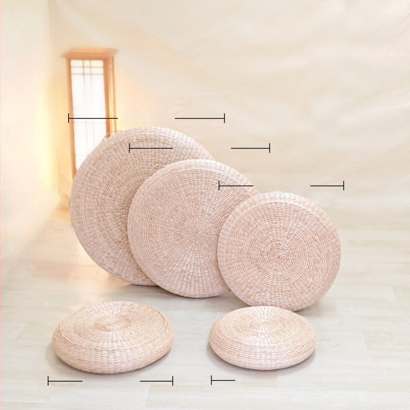 Тръстикова кръгла възглавница за под с снежинки и ботанични мотиви, бохемски минималистичен стил, вдъхновен от японски дизайн