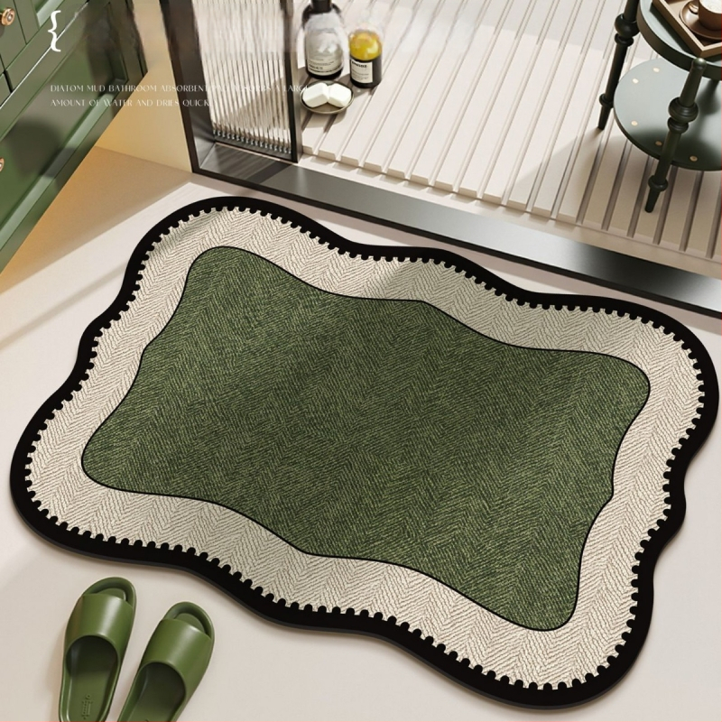 Френска ретро баня подложка за пода – диатомова глина, неправилен контур, геометричен модел, печатен дизайн, лесна за почистване