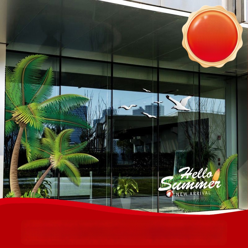 Stikla reklāmu uzlīmes vitrīnām, caurspīdīgi elektrostatiskie PVC uzlīmes veikaliem (PVC; elektrostatiska pielipšana; pielāgots raksts; komerciāliem telpām; mūsdienīgs minimalistiska stils)